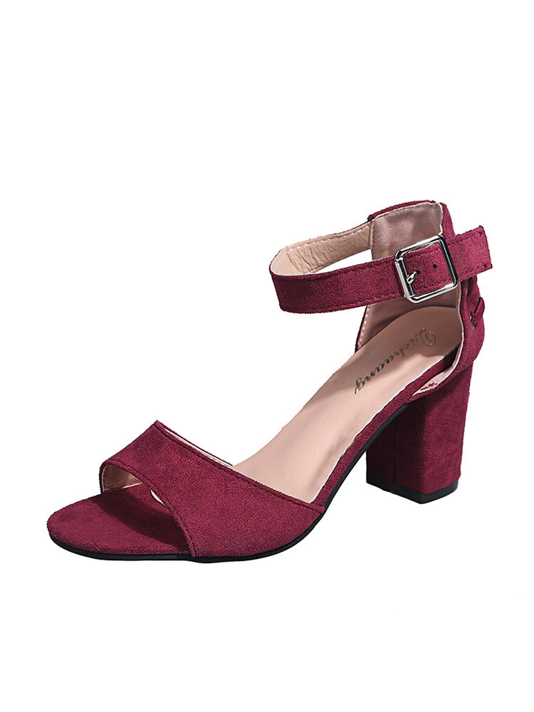 
	Large Size Women Suede Peep Toe Solid Color Buckle Strap Heels Sandals