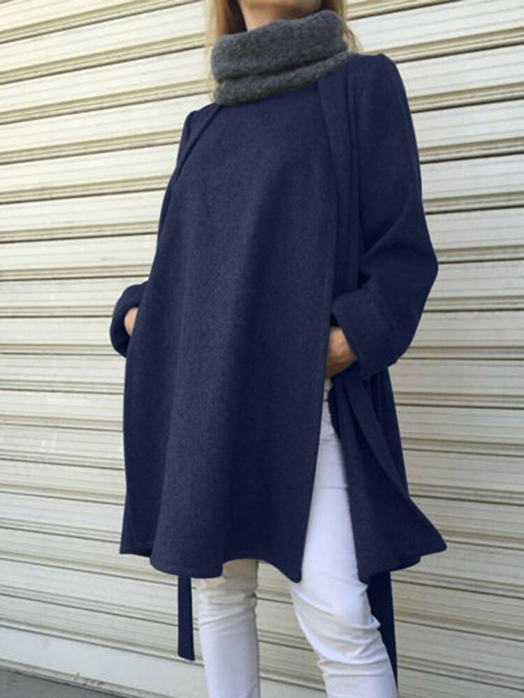 
	Solid Color Knotted O-neck Long Sleeve Casual Sweatshirt