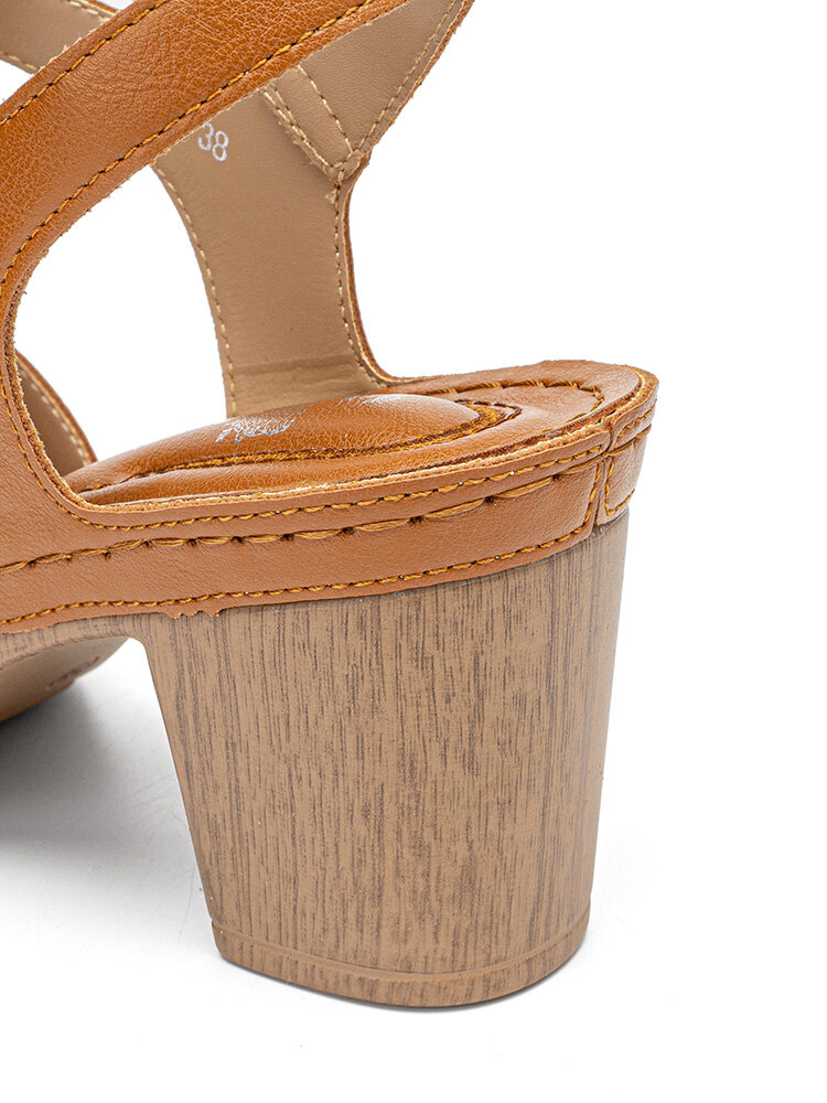 
	Women Comfy Soft Sole Hollow Stitching Buckle Heels Sandals