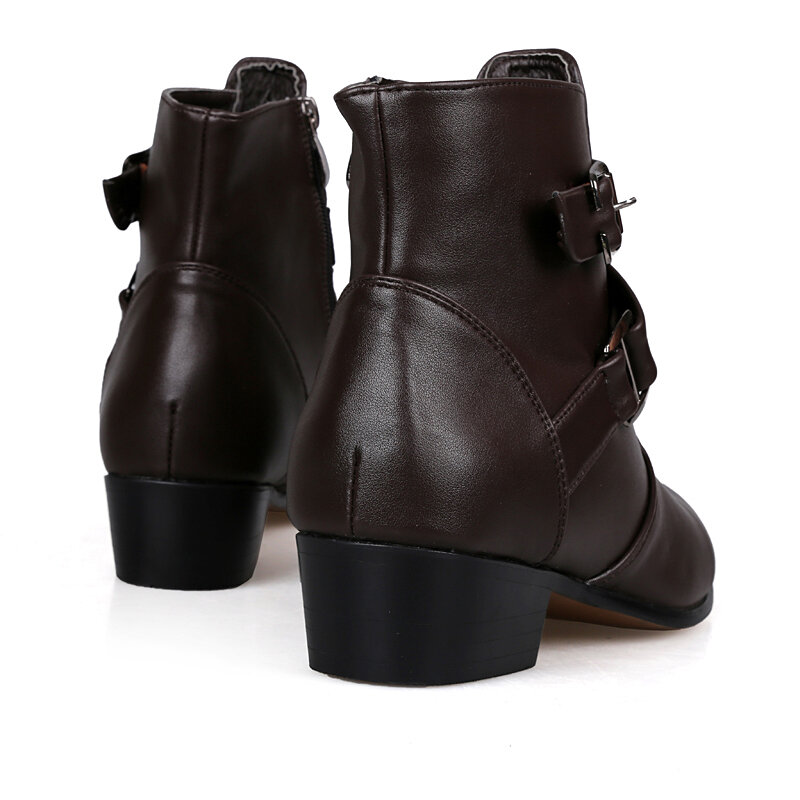
	Men PU Non Slip Pointed Toe Side Zipper Buckle Casual Boots