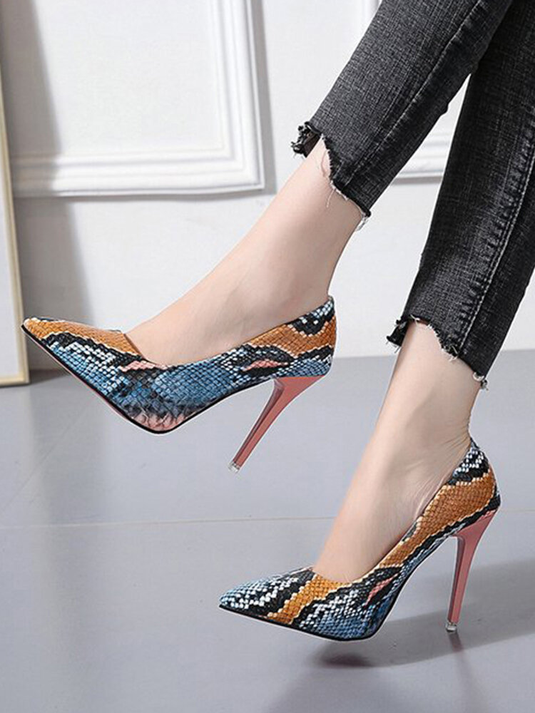 
	Women Colorful Snake Pattern Pointed Toe Slim High Heels Halloween Party Pumps