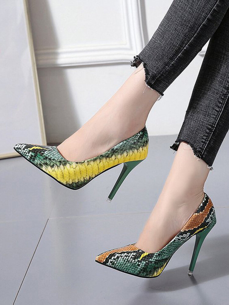 
	Women Colorful Snake Pattern Pointed Toe Slim High Heels Halloween Party Pumps