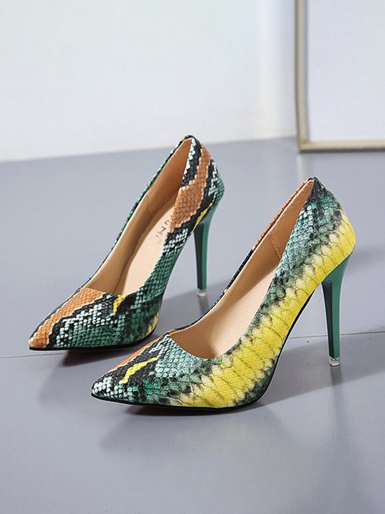 
	Women Colorful Snake Pattern Pointed Toe Slim High Heels Halloween Party Pumps