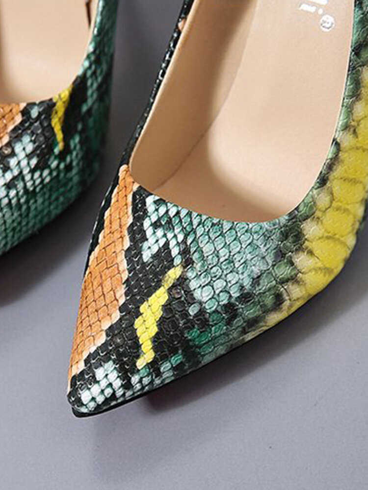 
	Women Colorful Snake Pattern Pointed Toe Slim High Heels Halloween Party Pumps