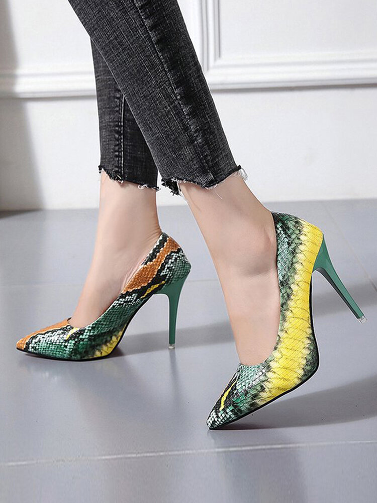 
	Women Colorful Snake Pattern Pointed Toe Slim High Heels Halloween Party Pumps