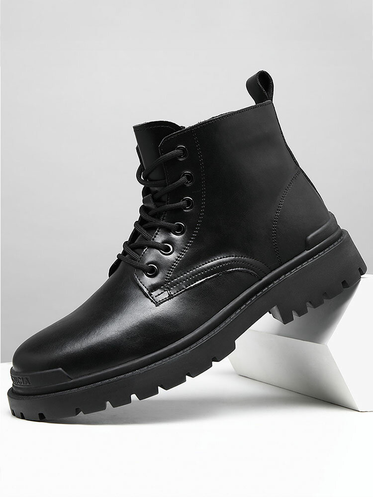 
	Men Stylish Black Lace Up Non Slip Casual Tooling Martin Boots