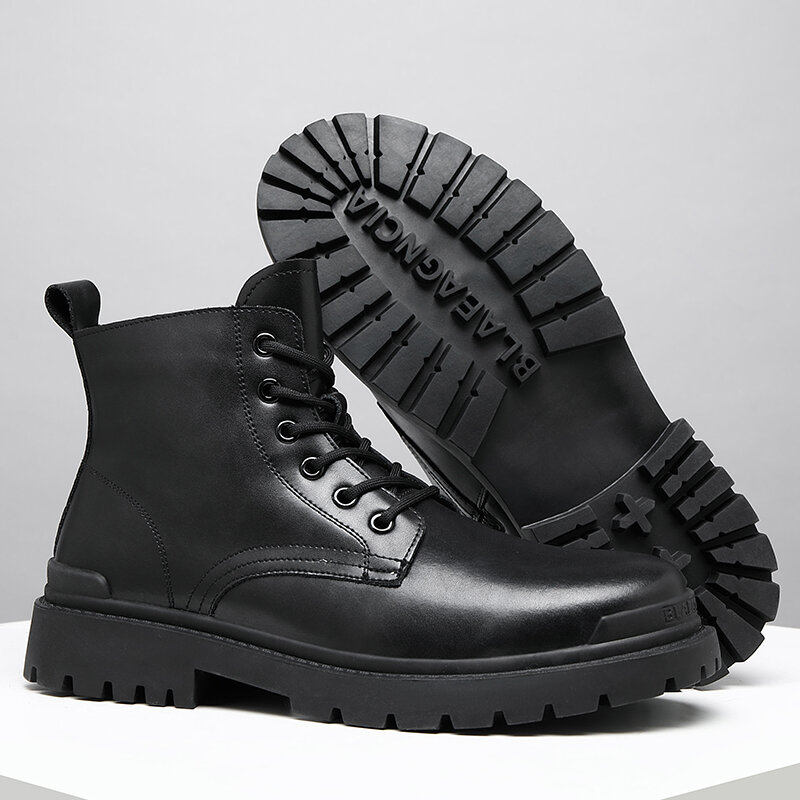 
	Men Stylish Black Lace Up Non Slip Casual Tooling Martin Boots