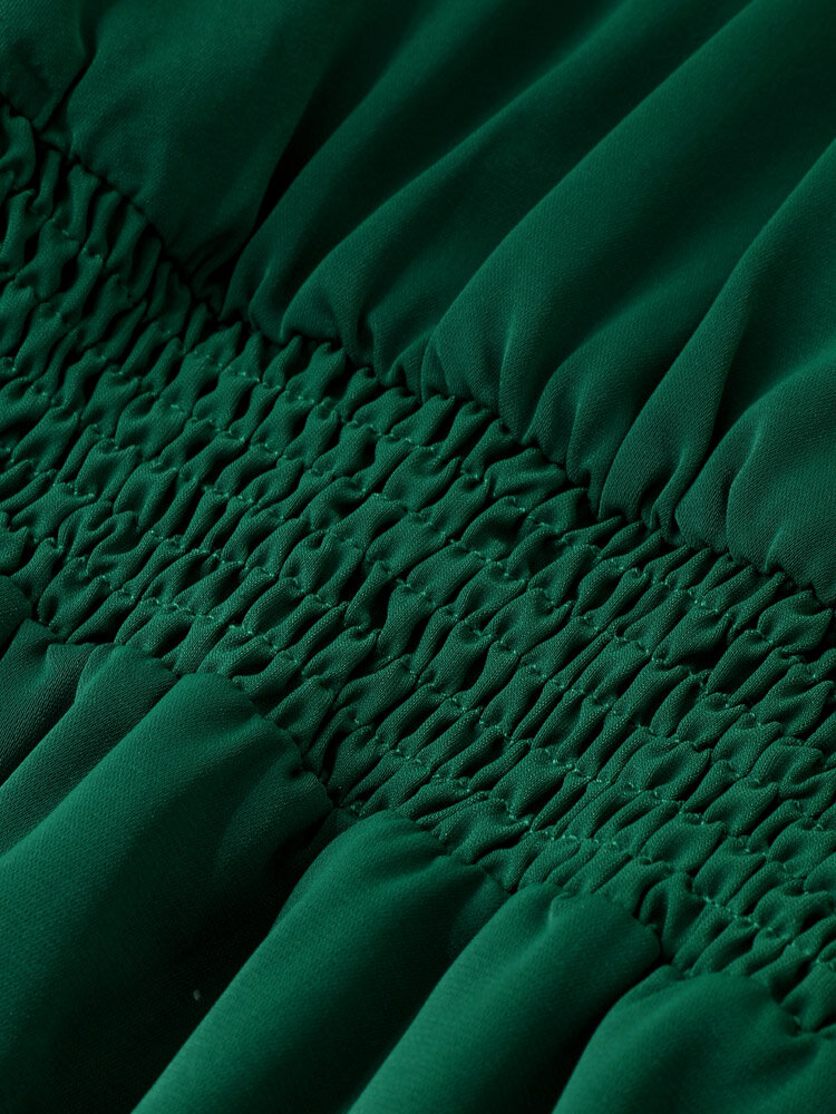 
	Solid Elastic Waist Ruffle Tie Front Long Sleeve Casual Dress