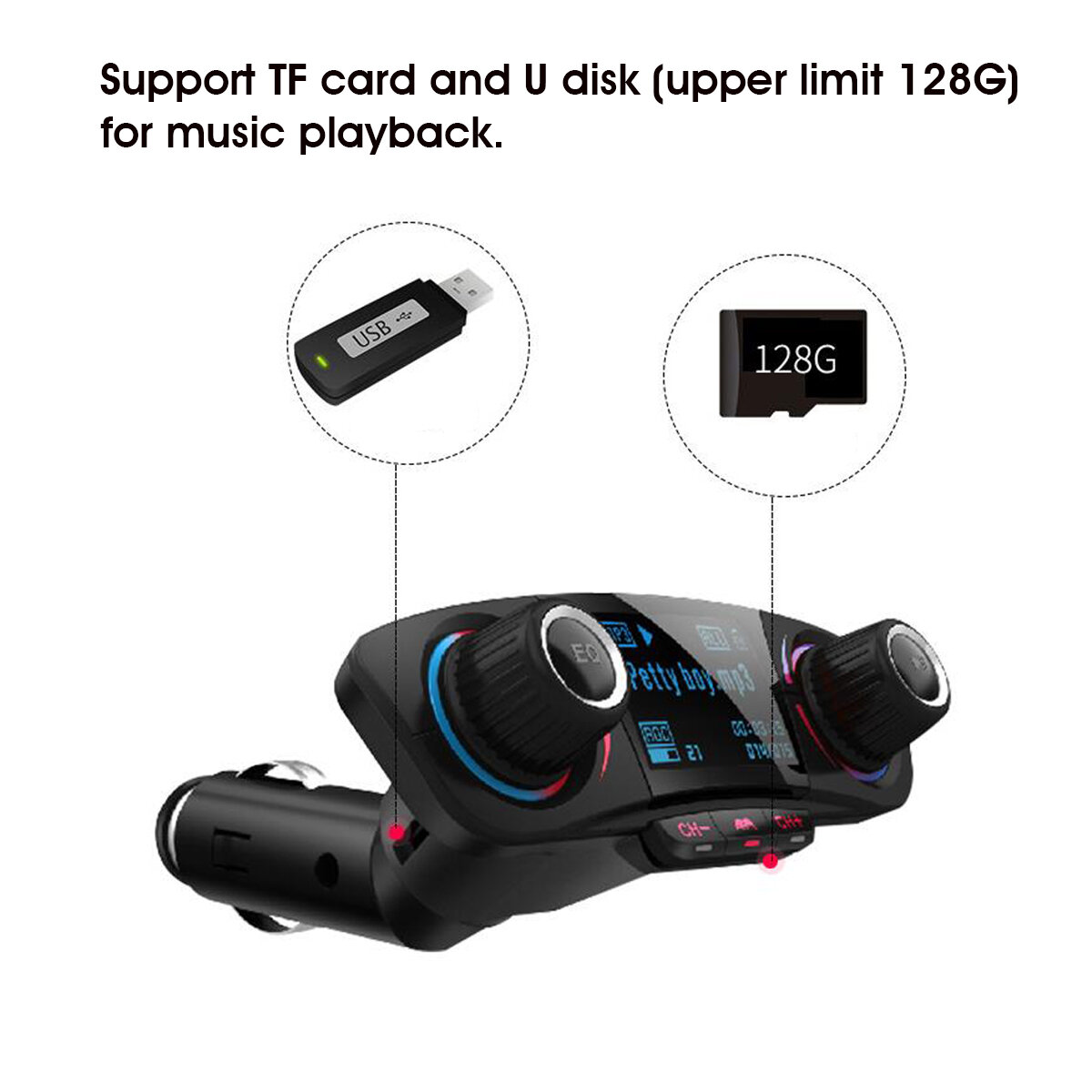 
	2020 New Upgrade Wireless bluetooth Handsfree Calling Dual USB 2.1A Fast Charger Car Kit FM Transmitter Car MP3 Player Radio Adapter