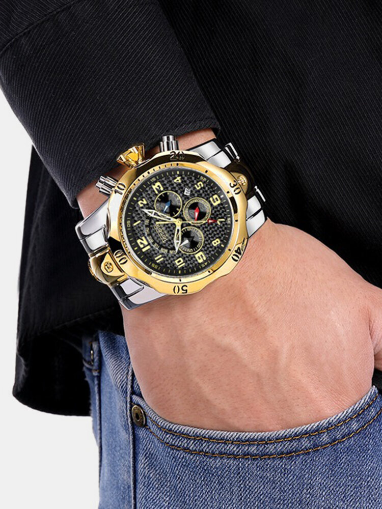 
	Large Dial Men Business Watch Multifunctional Luminous Calendar Waterproof Quartz Watch