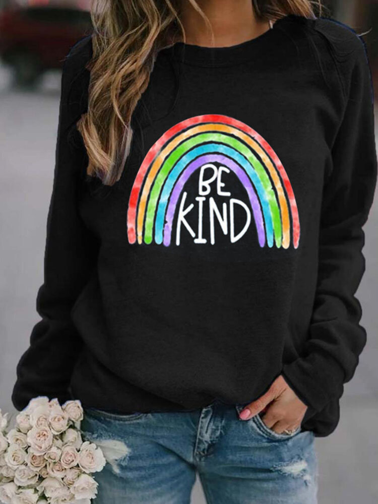 
	Rainbow Print O-neck Long Sleeve Casual Sweatshirt for Women
