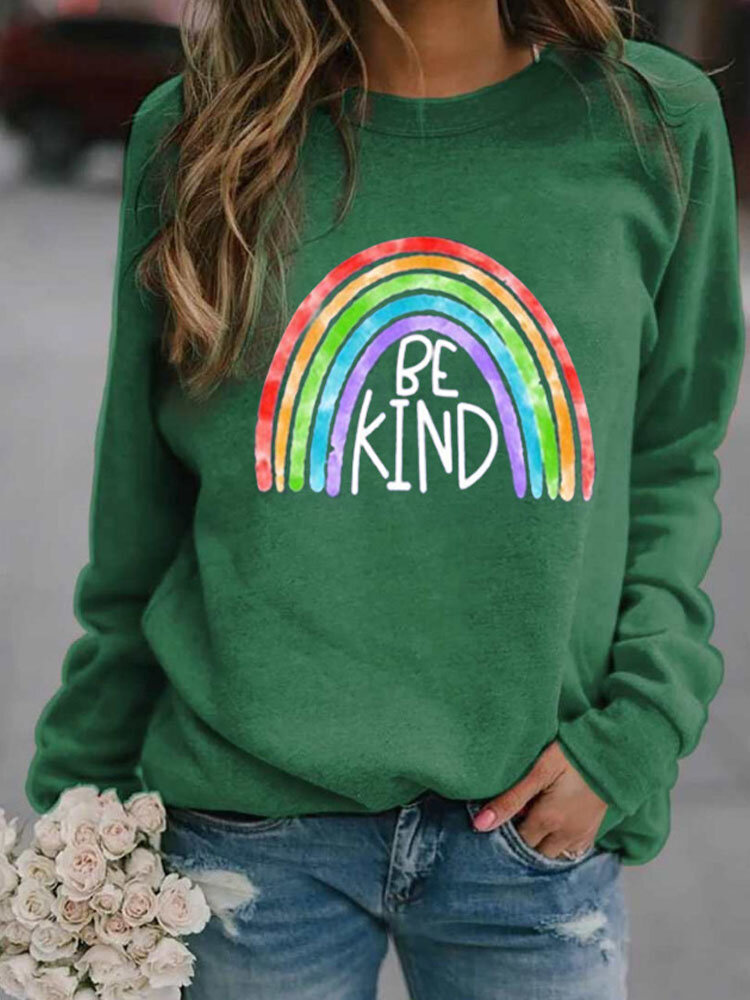 
	Rainbow Print O-neck Long Sleeve Casual Sweatshirt for Women