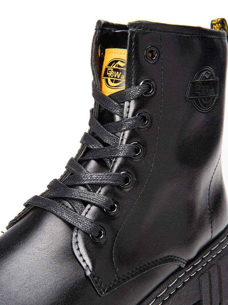 
	Men Black Comfort Round Toe Pure Color PU Leather Mid Calf Boots