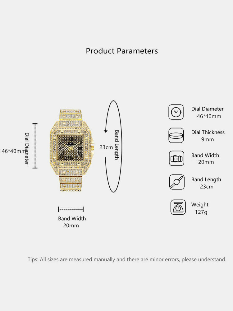 
	Causal Big Dial Steel Band Diamond Quartz Watch For Men Women