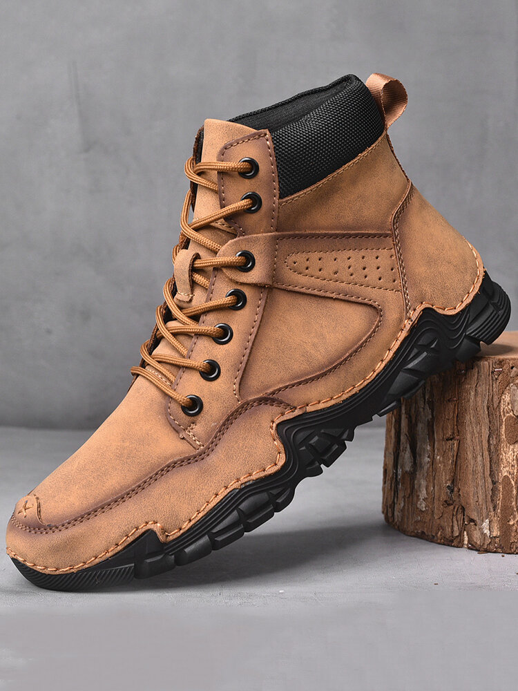 
	Men Comfort Microfiber Leather Work Style Lace Up Ankle Boots