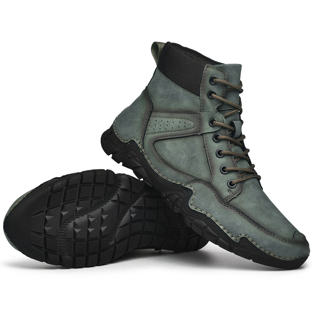 
	Men Comfort Microfiber Leather Work Style Lace Up Ankle Boots