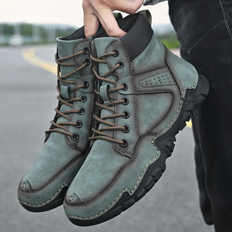 
	Men Comfort Microfiber Leather Work Style Lace Up Ankle Boots