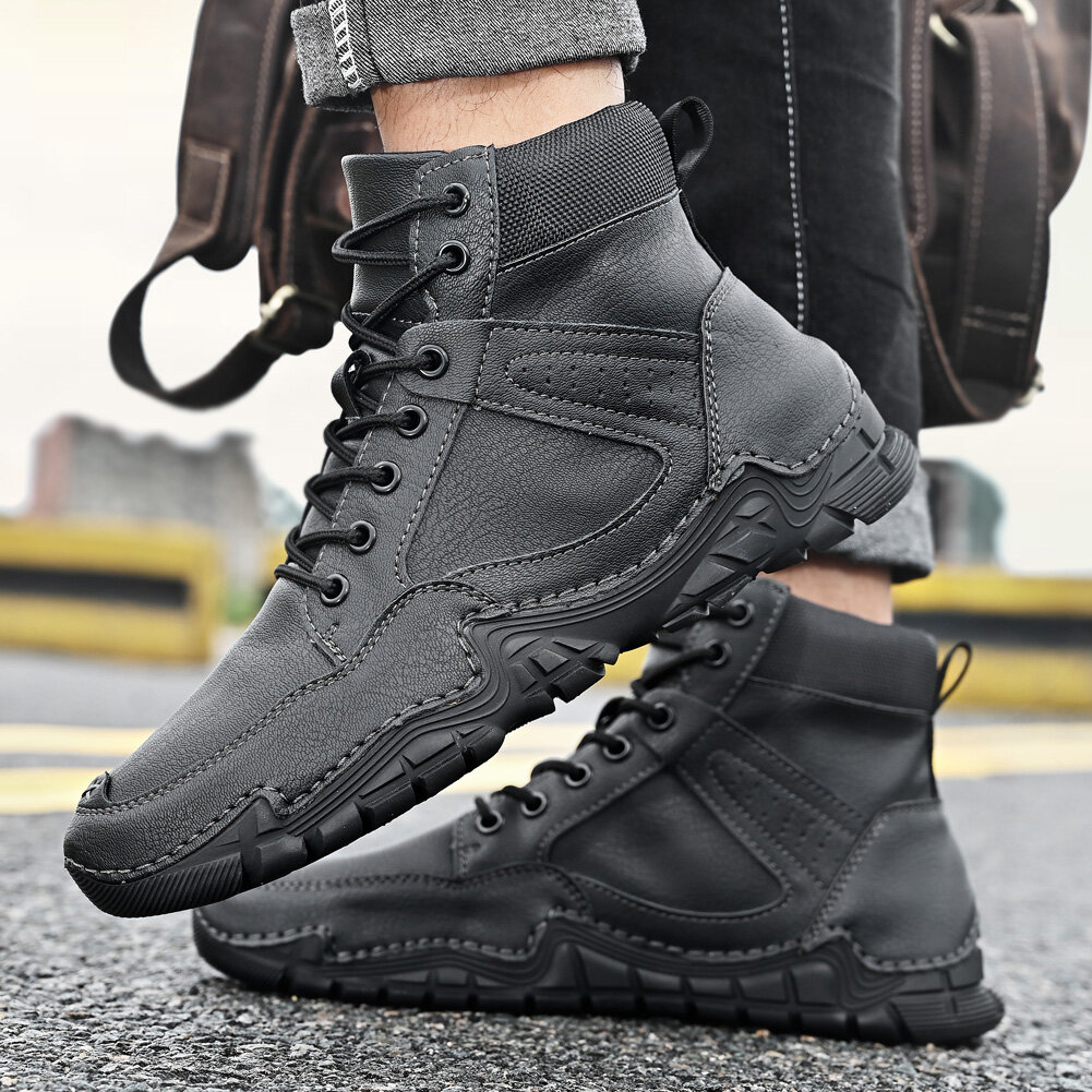 
	Men Comfort Microfiber Leather Work Style Lace Up Ankle Boots