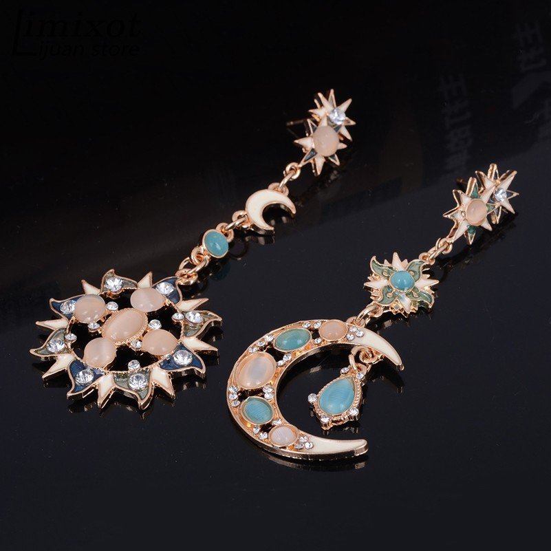 
	Stylish Trendy Star Sun Moon Rhinestone Crystal Stellar Dangle Earrings for Women Bohemian Jewelry