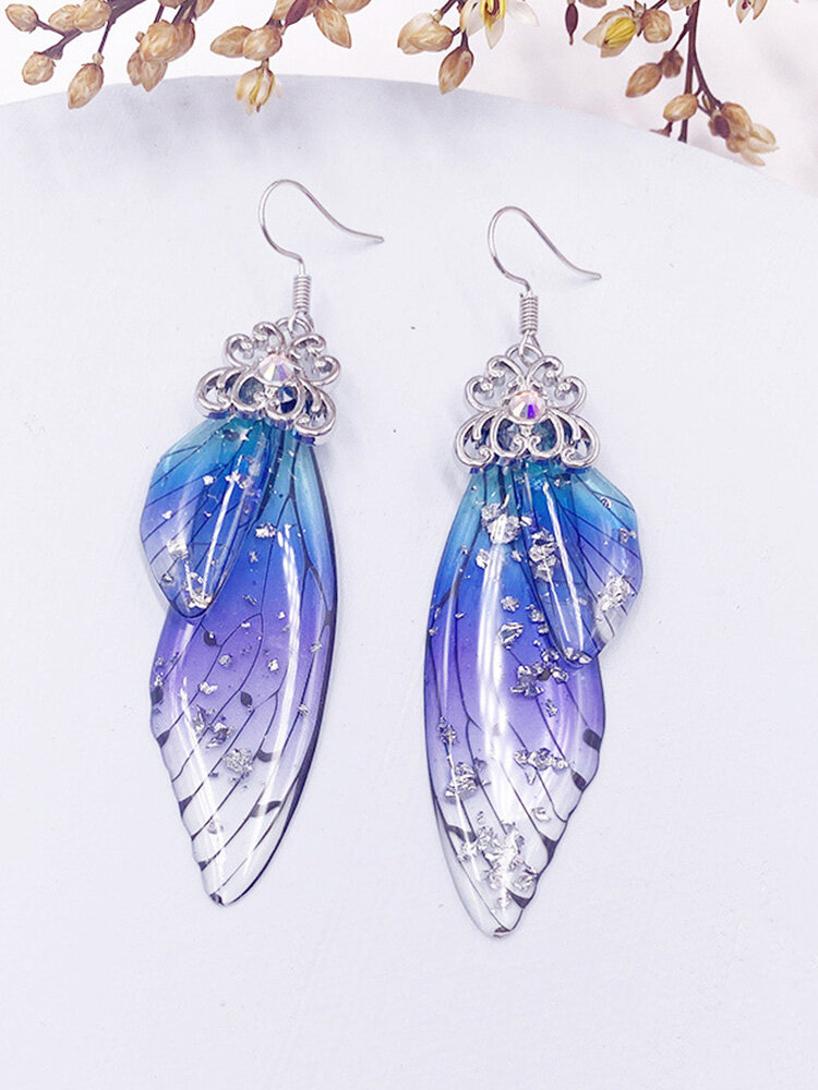 
	Vintage S925 Sterling Silver Butterfly Long Cicada Wings Gradient Earrings