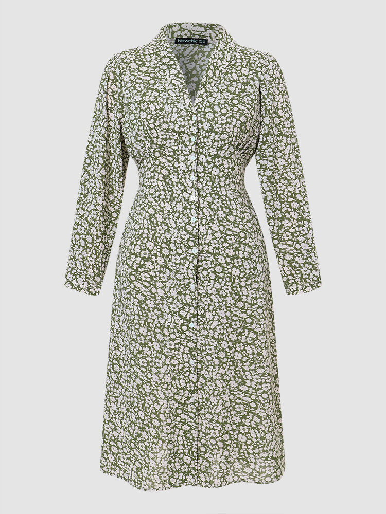 
	Floral Print Long Sleeve Button Lapel Casual Dress For Women