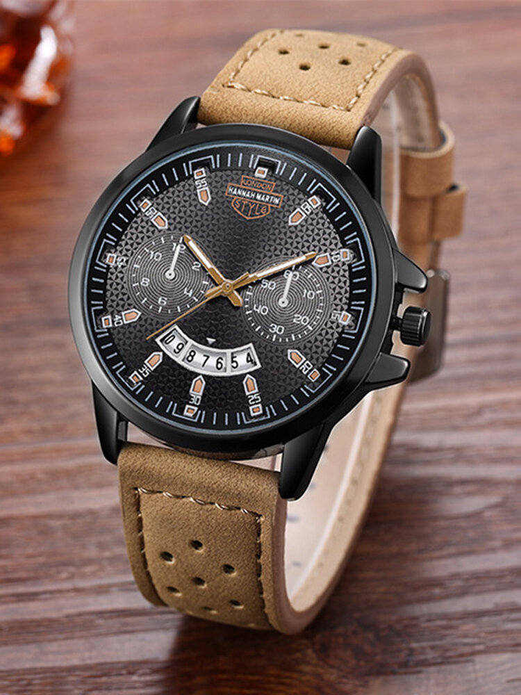 
	Vintage Men Watch Spiral Dial Leather Band Waterproof Calendar Quartz Watch
