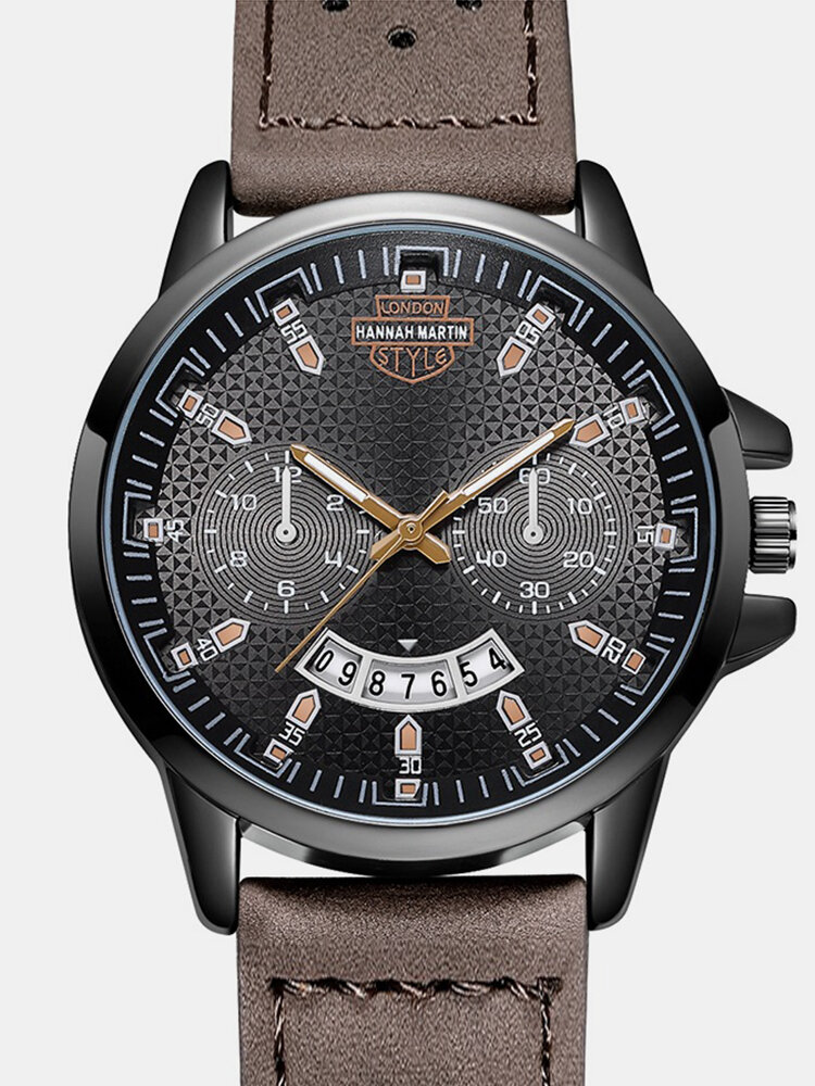 
	Vintage Men Watch Spiral Dial Leather Band Waterproof Calendar Quartz Watch