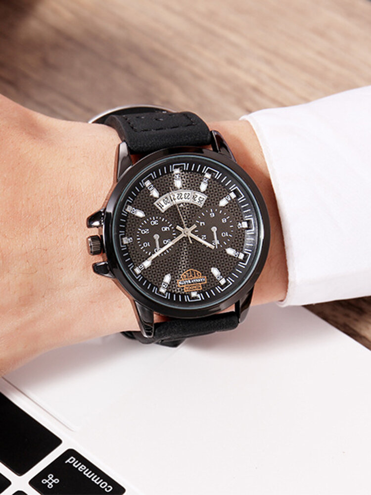 
	Vintage Men Watch Spiral Dial Leather Band Waterproof Calendar Quartz Watch