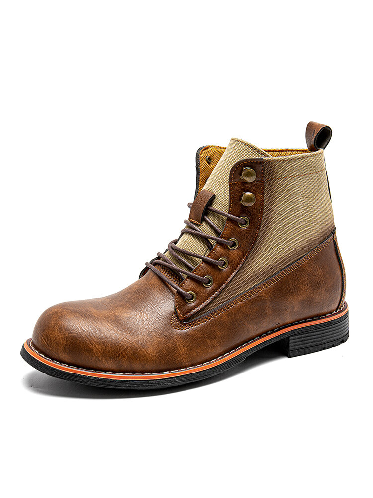 
	Men Retro PU Non Slip Splicing Casual Short Calf Boots