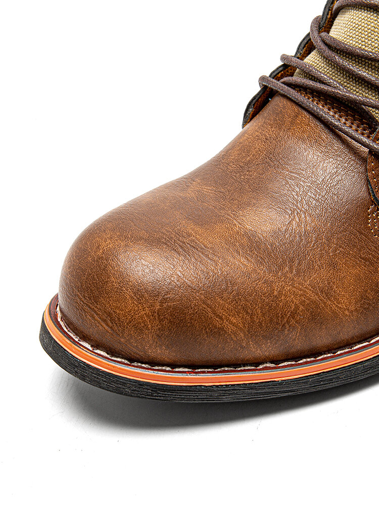 
	Men Retro PU Non Slip Splicing Casual Short Calf Boots