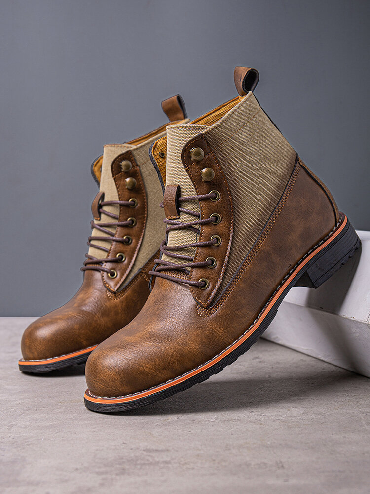 
	Men Retro PU Non Slip Splicing Casual Short Calf Boots