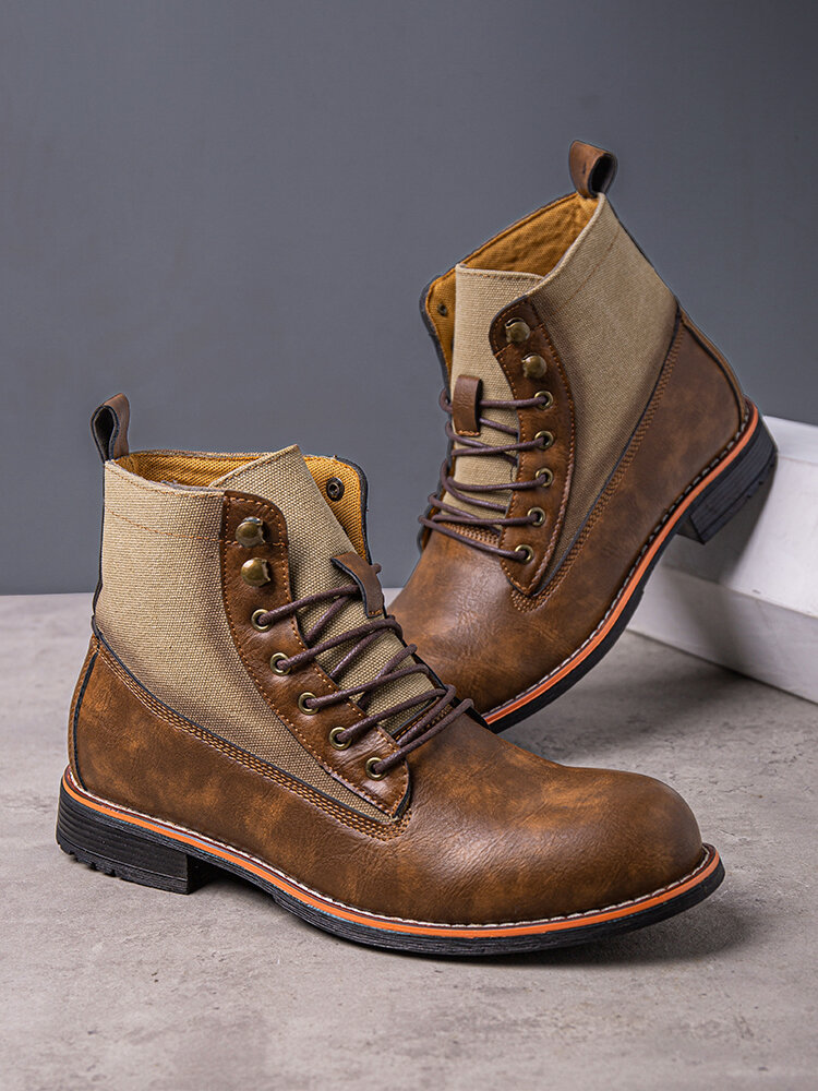 
	Men Retro PU Non Slip Splicing Casual Short Calf Boots