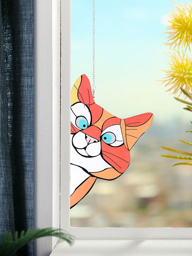
	Cute Animal Pattern Hanging Decor Cat/Dog Print Sun Catcher Window Hanging Ornament Pendant For Garden Window Wall Door