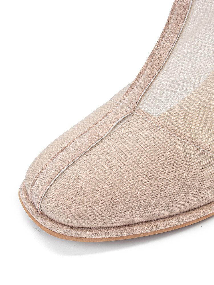 
	Women Solid Color Summer Breathable Mesh Suede Pacthwork Back-zip Heel Boots