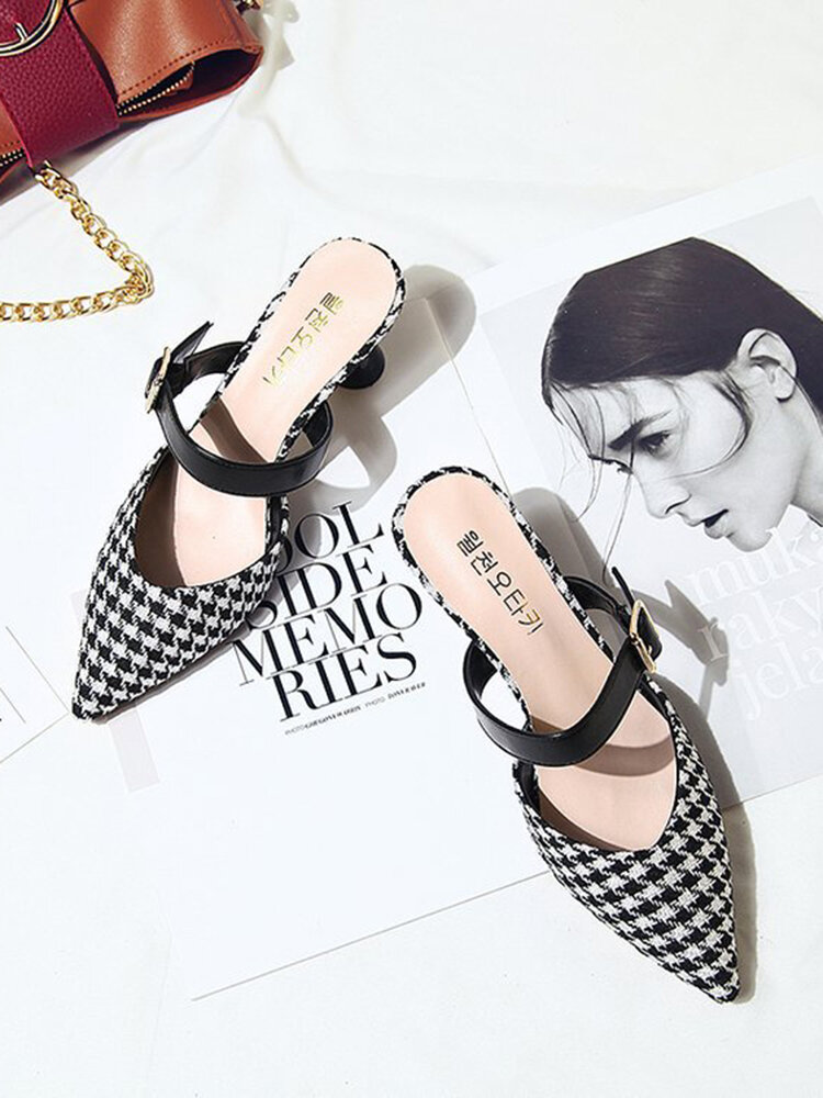 
	Women Retro Elegant Lattice Pattern Pointed Toe Backless Cone Heel Shoes