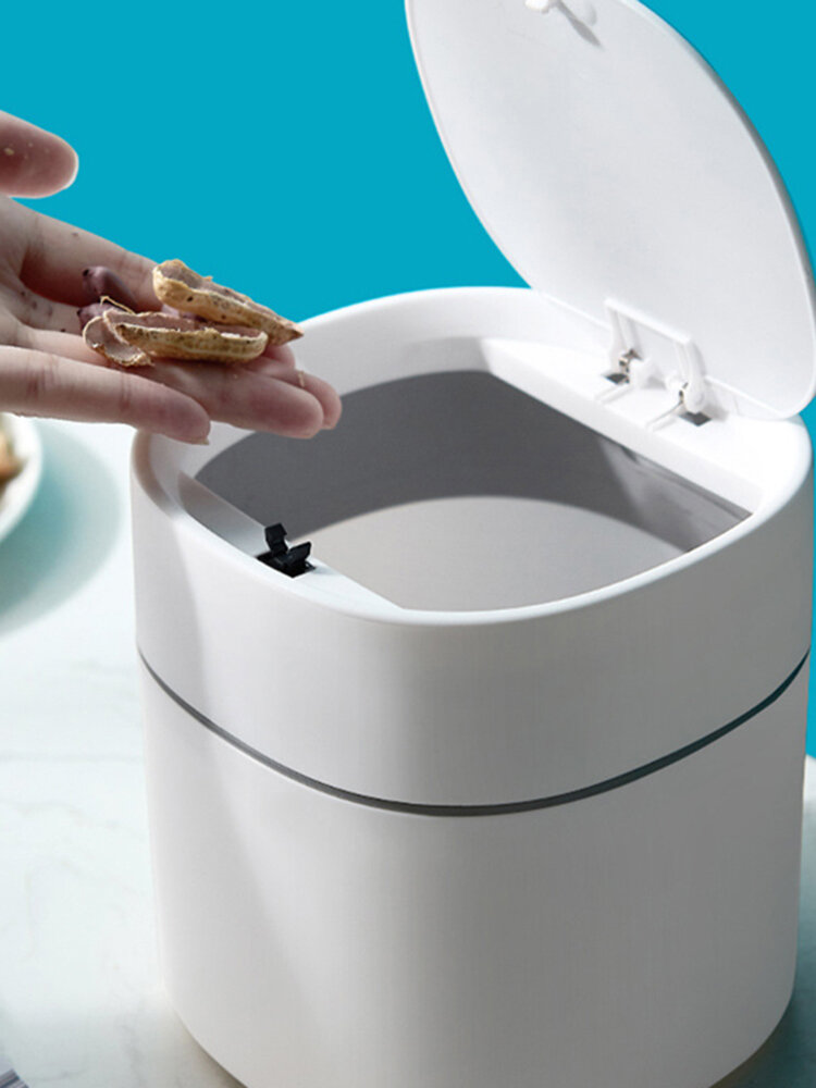 
	Desktop Trash Can Home Kitchen Desk Paper Basket Tube Covered Debris Storage Cleaning