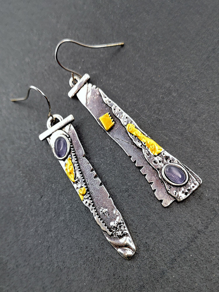 
	Vintage Sickle Serrated Earrings 925 Silver Plated Amethyst Inlaid Pendant Earrings