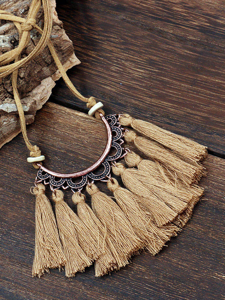 
	Bohemian Cotton Thread Tassel Long Necklace