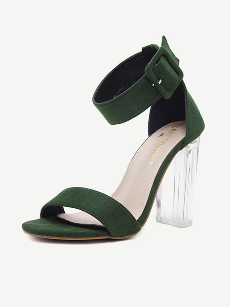 
	Buckle Transparent Chunky Block Heel Peep Toe Sandals