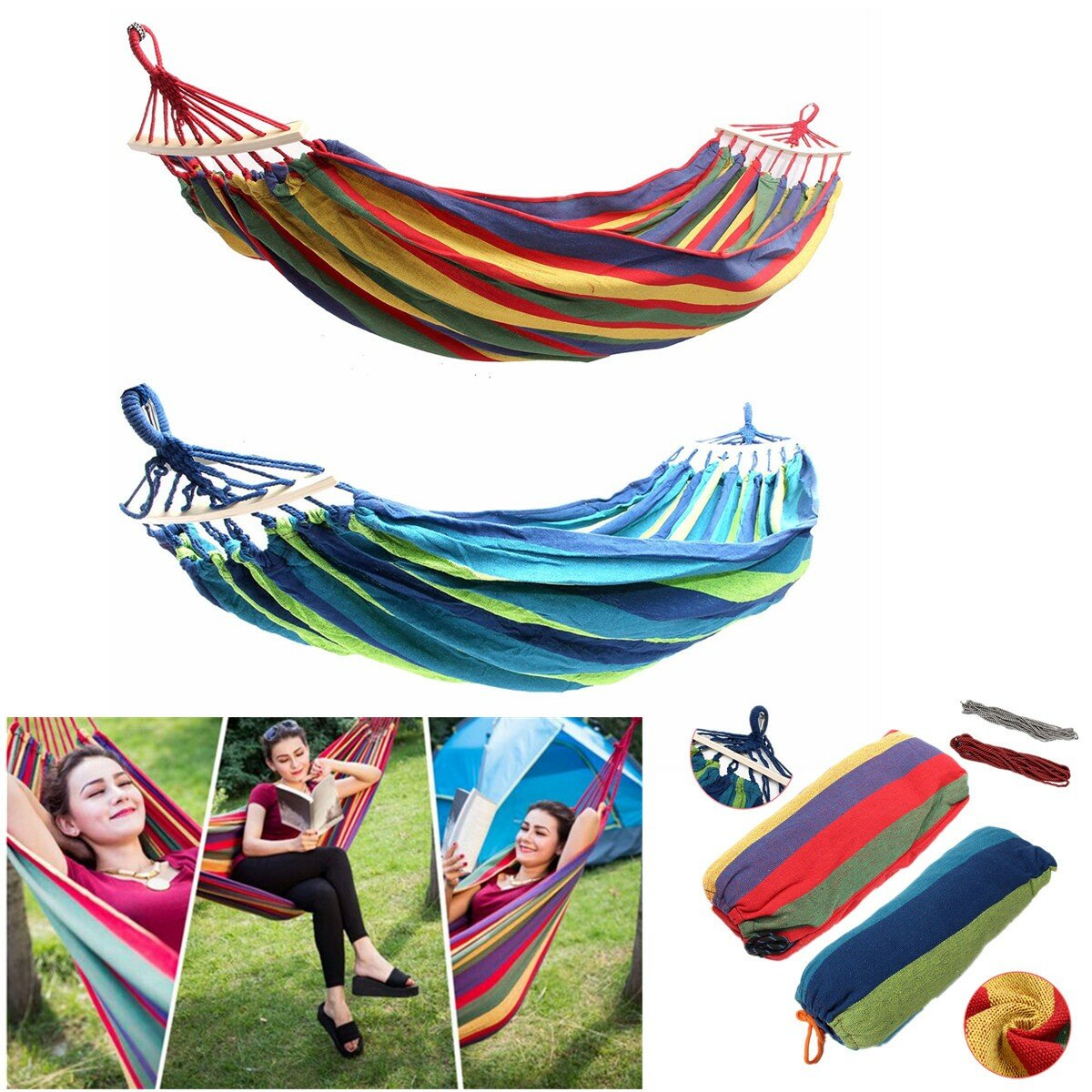 
	Double 2 Person Hammock Green Fabric 450lb Air Hanging Swinging Outdoor Camping