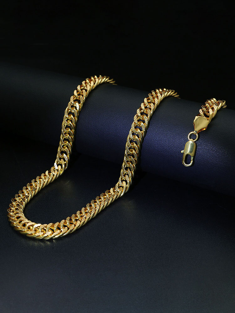 
	Trendy Metal Chain Necklace Snake Chain Twisted Chain Geometric Hollow Long Necklace