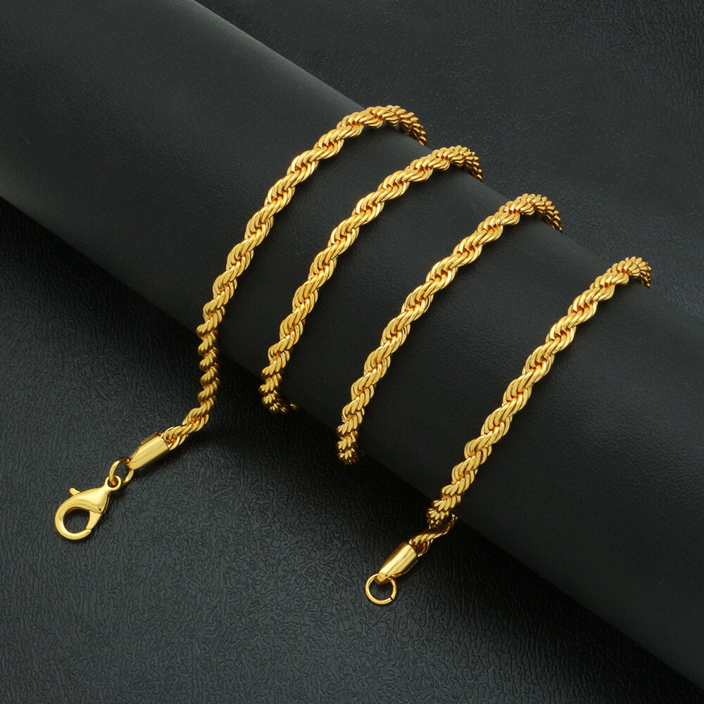 
	Trendy Metal Chain Necklace Snake Chain Twisted Chain Geometric Hollow Long Necklace