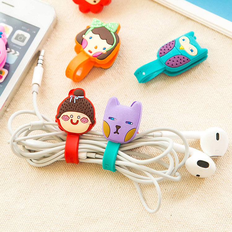 
	2Pcs Cable Earphone Cord Wrap Cartoon Organizer Holder Silicone Rubber USB Tidy Storage Fastener