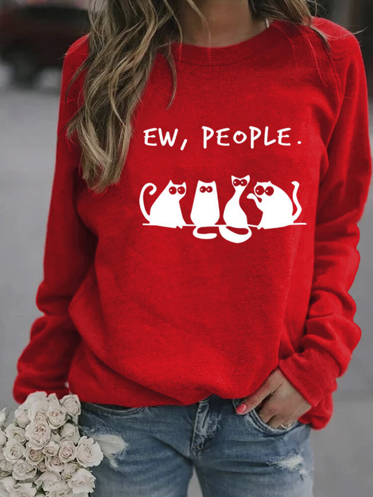 
	Black Cat Print Long Sleeves O-neck Casual Sweatshirt For Women