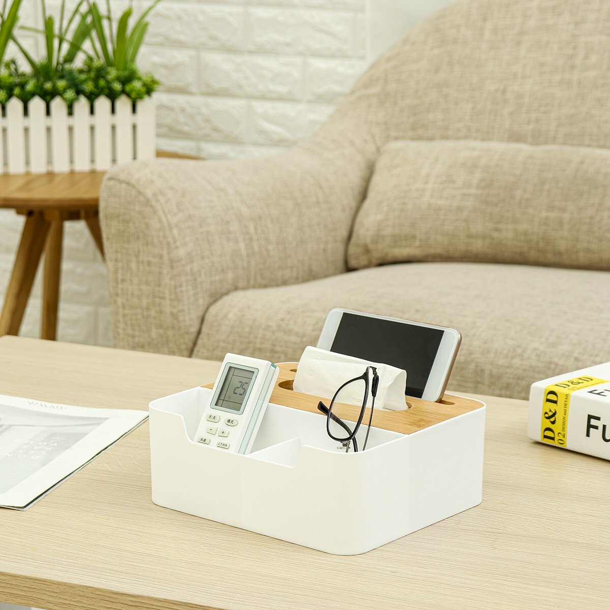 
	Multifunction Pen Pencil Remote Control Wooden Napkin Tissue Box Cover Holder Desk Storage Box Container for Home and Office Use