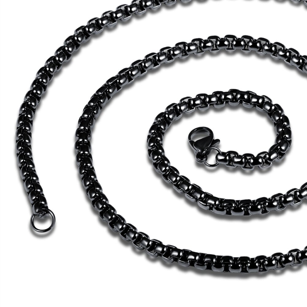 
	3mm Vintage Men’s Necklace Square Chain Necklaces Polished Stainless Steel Single Chain