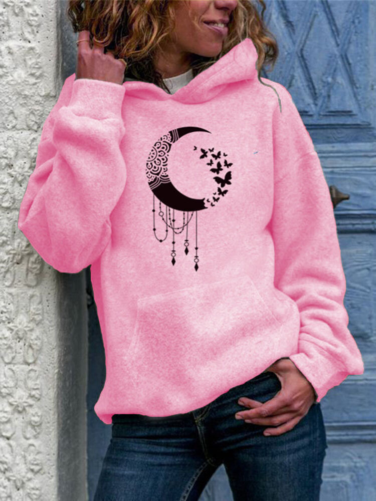 
	Cartoon Moon Print Casual Long Sleeve Hoodie For Women