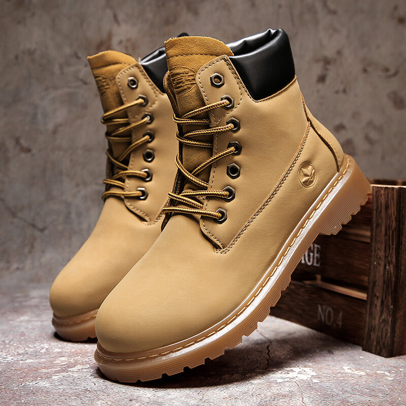 
	Men Stitching Non-slip Hard Wearing Round Toe Short Calf Boots