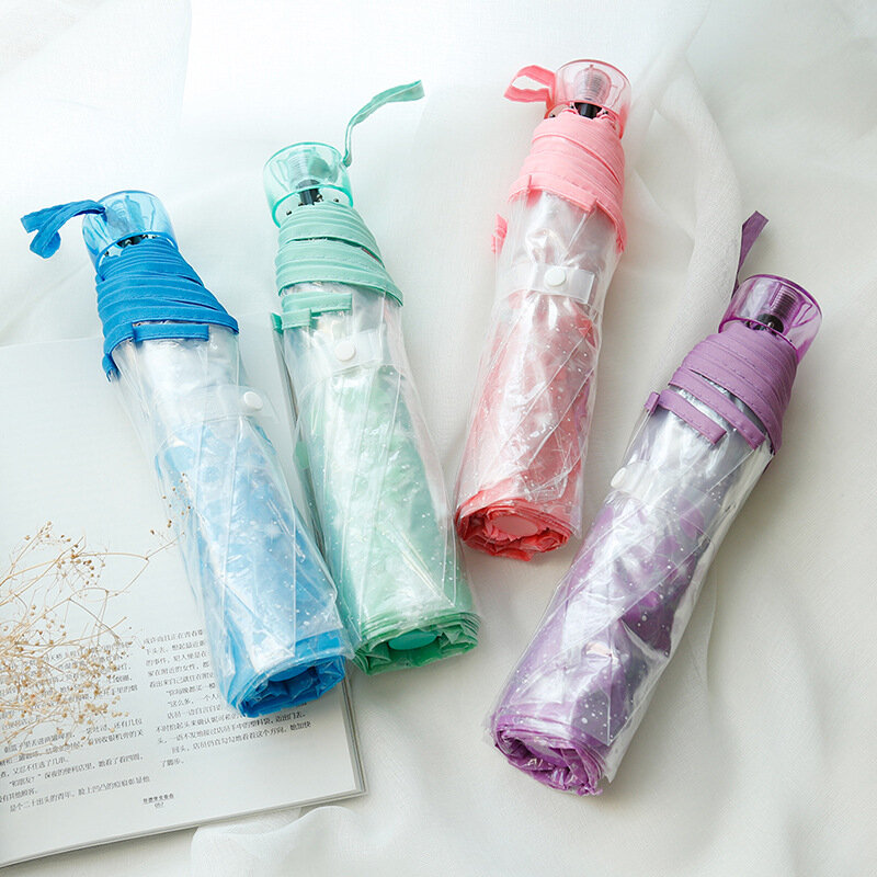 
	SaicleHome PEVA Romantic Cherry Blossoms Transparent Umbrella Folding Umbrella Sun Rain Gear