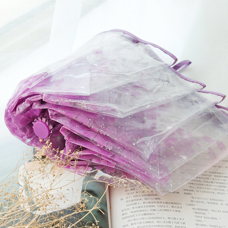 
	SaicleHome PEVA Romantic Cherry Blossoms Transparent Umbrella Folding Umbrella Sun Rain Gear